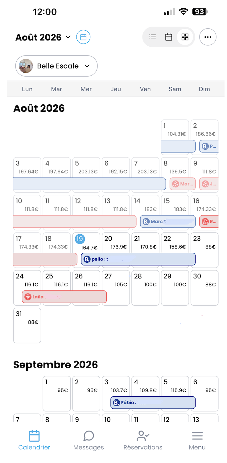 Calendrier Loomky synchronisant des réservations Airbnb et Booking.com